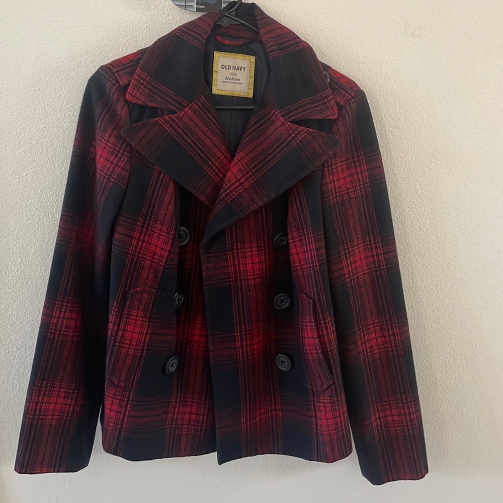 OLD NAVY Black and Red pea coat, size medium - like new condition